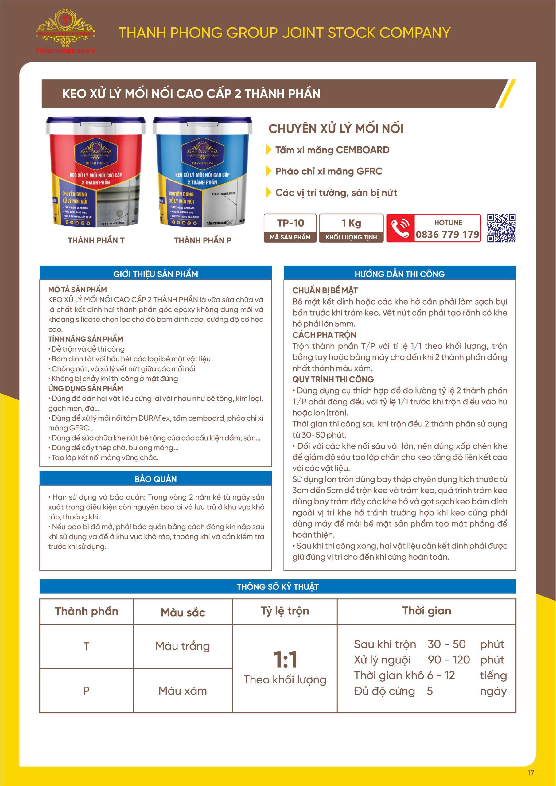 Keo xử lý mối nối cao cấp 2 thành phần Thành Phong 3