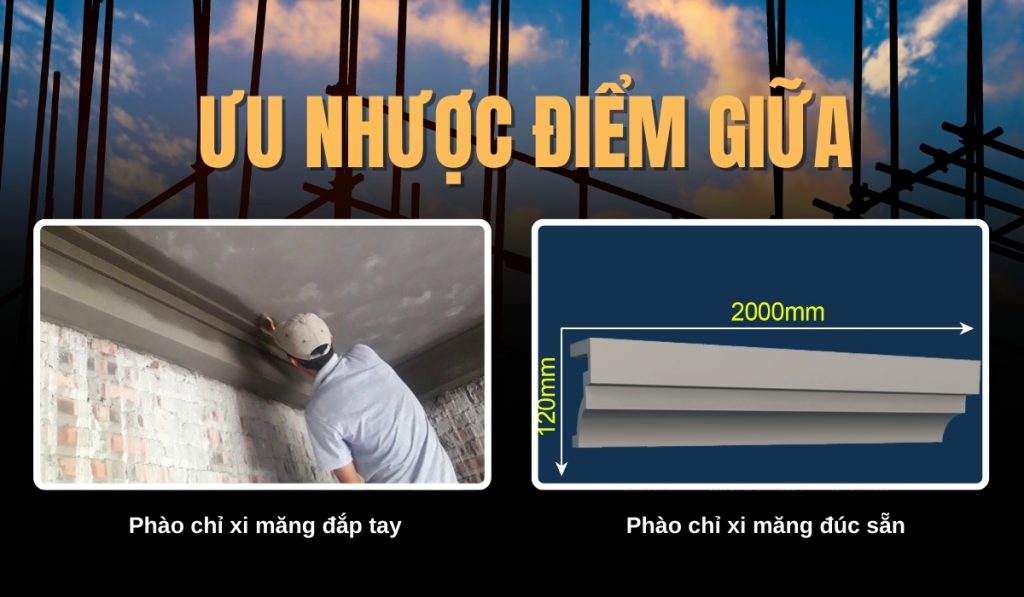 Ưu nhược điểm giữa phào chỉ xi măng đắp tay và đúc sẵn GFRC 1 phao chi xi mang