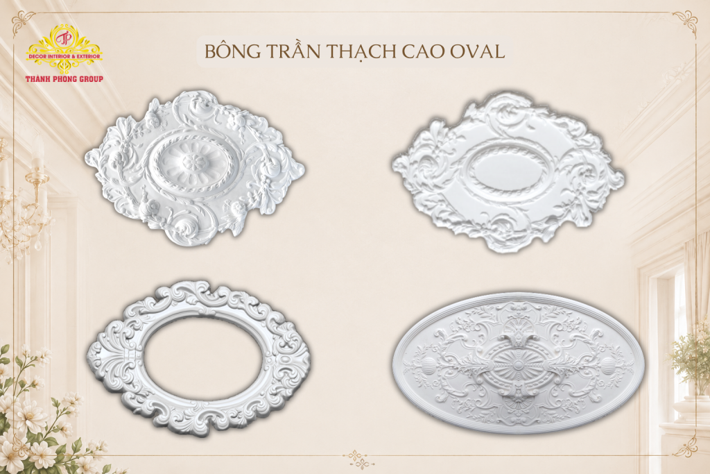 20+ Mẫu Bông Trần Thạch Cao Phong Cách Tân Cổ Điển Sang Trọng 4 Mẫu bông trần thạch cao Oval