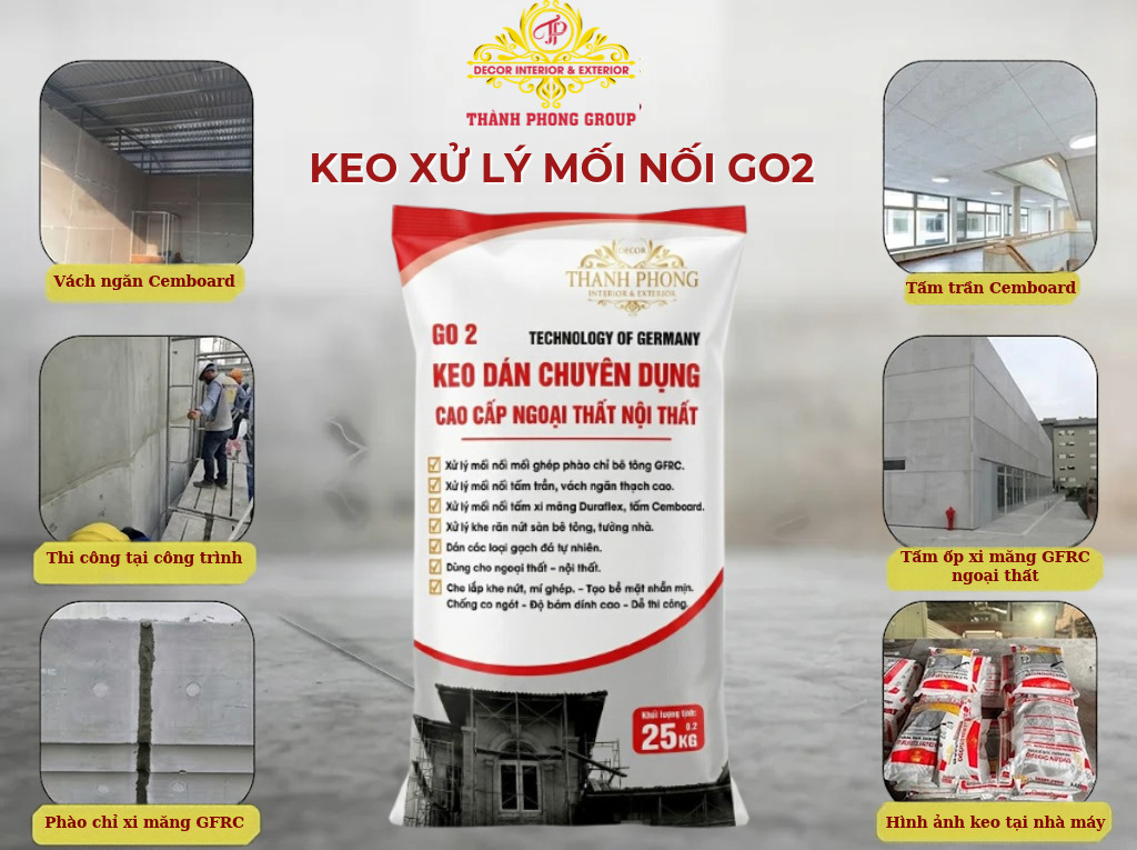 Phào Chỉ Xi Măng GFRC Đúc Sẵn: Dễ Lắp Đặt, Rút Ngắn Tiến Độ Công Trình 4 Keo GO2 xử lý mối nối phào chỉ xi măng ngoại thất